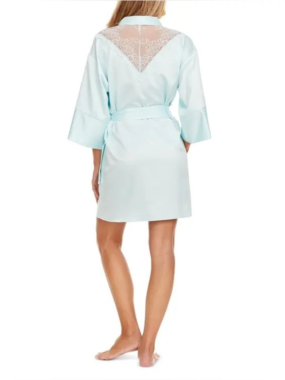 Flora Nikrooz Light Blue Satin Lace-Trim Robe - Picture 2 of 13